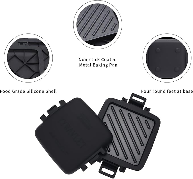 Microwave Sandwich Maker, Heat-Resistant Silicone Rubber Shell, Advanced HeatWave Technology, Non-Stick Plates, Easy to Clean, Makes Toast, Sandwiches, Paninis, Patties(Black)