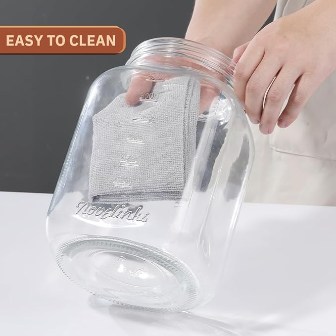 2 Pack 1 Gallon Clear Glass Jars with Airtight Screw Lid Wide Mouth Mason Jars Empty Food Containers with Airtight Plastic Screw Lid for Sauerkraut and Cookies