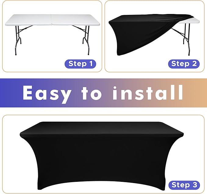 Nasitos 4 Pack 4FT Fitted Table Cloth for Rectangle Tables-Open Back Stretch Black Table Covers, Spandex Table Clothes Washable for Party, Craft Show, Wedding, Festival, Banquet, Vendor Booth
