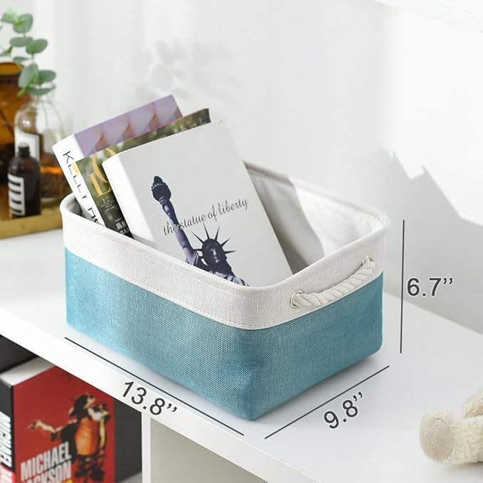 TheWarmHome Fabric Storage Bin with Handles,Storage Basket for Home Storage and Organization, Shelf Basket with Cover for Living Room Bedroom Closet竊늋hite & Green Medium 13.8L횞9.8W횞6.7H