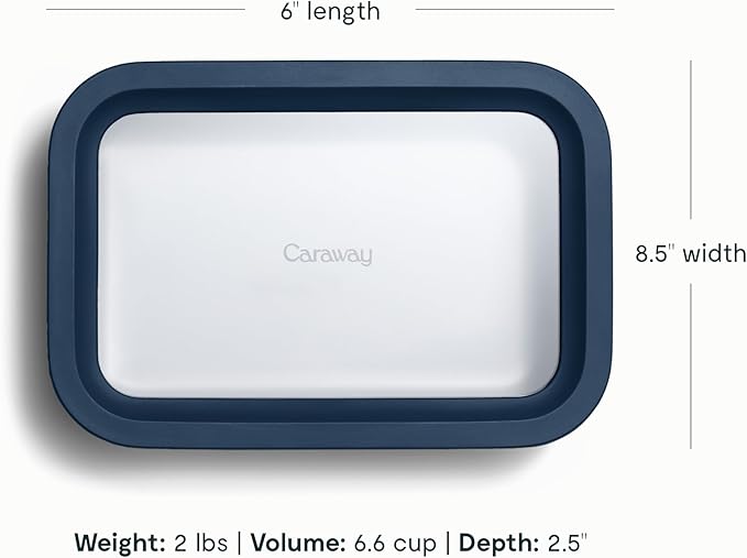 Caraway 6pc Glass Food Storage Set ??6.6 Cup Food Containers (6) - Ceramic Coated - Non Toxic, Non Stick with Lids - Microwave Safe - Navy