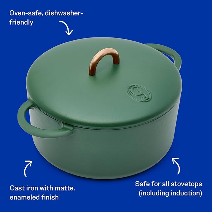 Great Jones Dutch Baby Dutch Oven with Lid (Broccoli, 3.5-Quart) | Enameled Cast Iron, Round Shape | Safe for Stovetops & Ovens up to 500째F | Space-Saving & Dishwasher-Friendly | Small-Batch Cooking