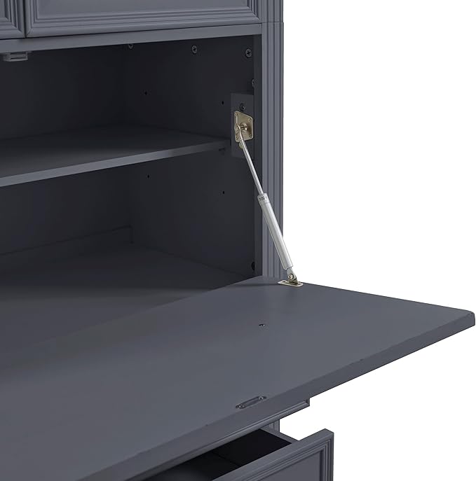 Merax 78 Inch Extra-Tall Freestanding Kitchen Pantry Storage Cabinet, Multifunctional Cupboard with 3 Drawers, Adjustable Shelves & Power Outlet Drop-Down Surface for Dining and Living Room, Grey