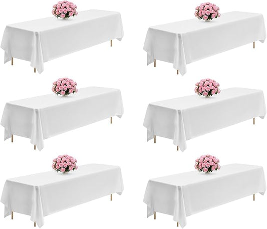 VEVOR White Tablecloths for Rectangle Tables, 6 Pack, 90 x 132 Inches, Reusable and Machine Washable Table Clothes, Wrinkle-Resistant Polyester Fabric Table Covers for Wedding, Party, Banquet