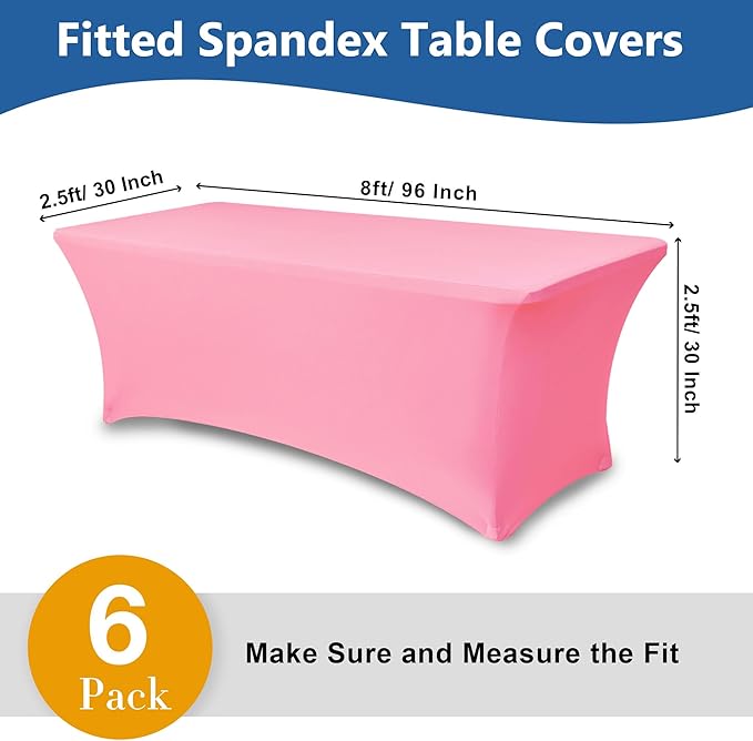 Enjoyidea Spandex Table Cloths for 8 Foot Rectangle Tables-6 Pack Fitted Stretch Pink Table Covers-Elastic Folding Tablecloths for Party, Vendor Booth Display, Banquet Buffet Event, Craft Trade Show