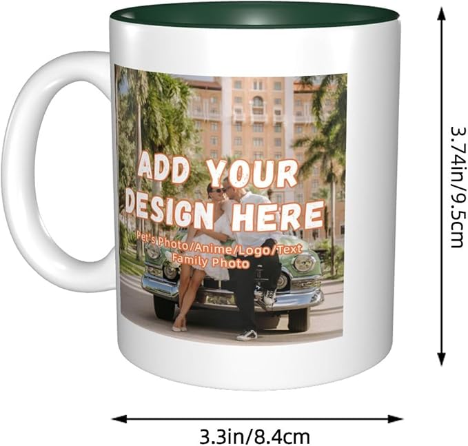Custom Color Mugs with Partial or Full-Size Printing Customizable Photos and Text Coffee Mugs Creative Multicolor Designs Image (Partial, Dark Green)