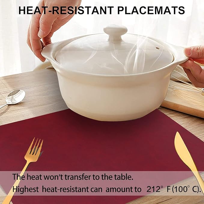 Placemats for Dining Table Set of 6,Design-Classic Faux Leather Eco-Friendly Place Mats,Waterproof&Oilproof Table Mats,Washable&Wipeable,Heat-Resistant,Non-Slip for Kitchen Table Decor(Red,6)