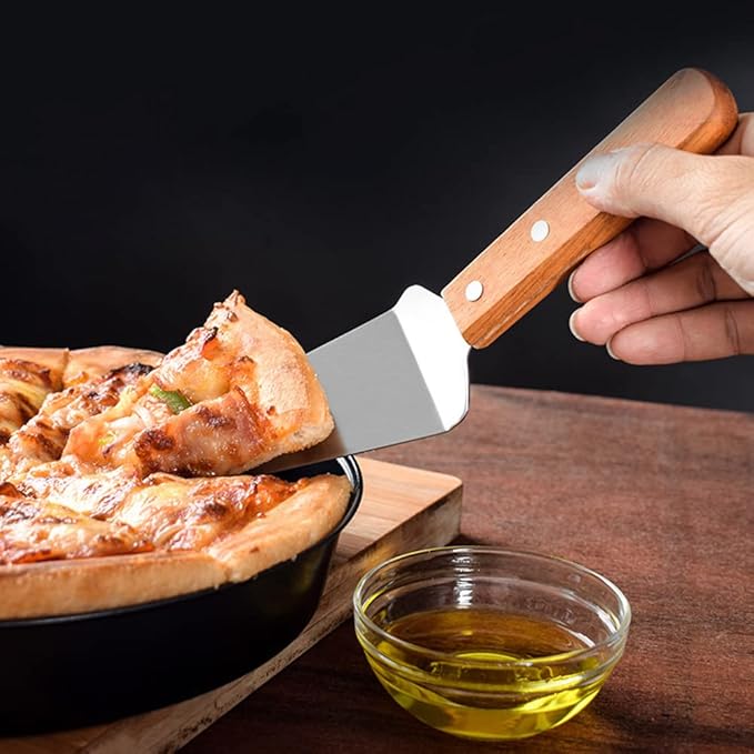 20 Pack Wood Handle Pizza Pie Server Stainless Steel Cake Server, Cake Holder Transfer Triangular Spade Spatula Shovel for Pizza Cake Biscuit Baking