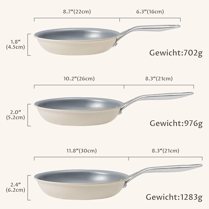 Non Stick Frying Pans Set, Ceramic Frying Pans Nonstick, 3-Piece Nonstick Induction Skillet Set (8", 9.5", 11") with Cast Steel Handles, SolidPlate Induction Base, PTFE/PFAS Free, Oven Safe