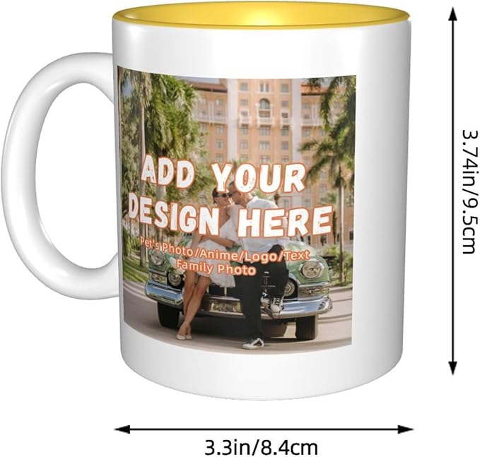 Custom Color Mugs with Partial or Full-Size Printing Customizable Photos and Text Coffee Mugs Creative Multicolor Designs Image (Partial, Yellow)