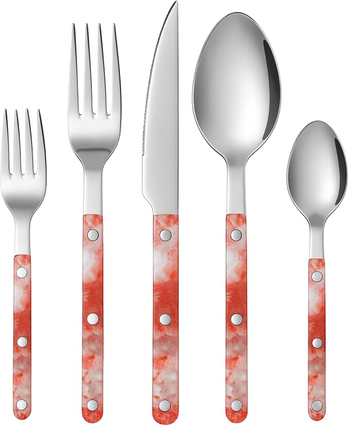Khen 20-Piece Cutlery Set with Dinner Knives, Forks, Spoons, Salad Forks & Teaspoons ??Durable and Dishwasher Safe Utensil Set for Home, Kitchen, Weddings & Occasions - Blush Storm Pattern Handle