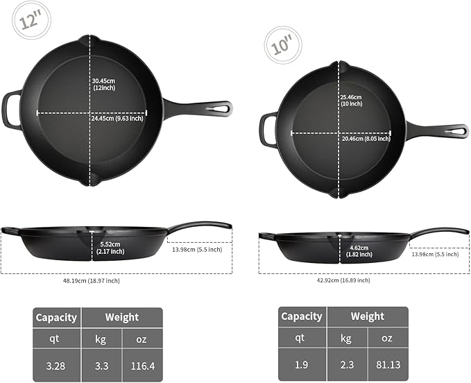 Cast Iron Skillet Set (10??+ 12?? ??Heavy-Duty Pre-Seasoned Cookware Set, Holiday Kitchen Essentials, Oven Safe Frying Pan Combo