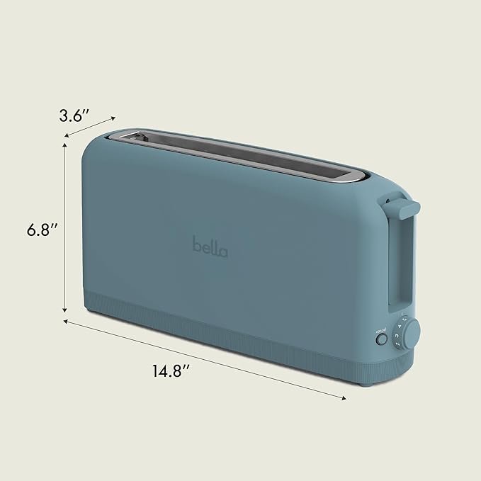 bella 2 Slice Slim Toaster, Fits-anywhere??Kitchenware, 6 Setting Shade Control with Reheat & Cancel Buttons, Fits Sourdough, 10??Long Slot, Anti Jam & Auto Shutoff, 900 Watt, Surf
