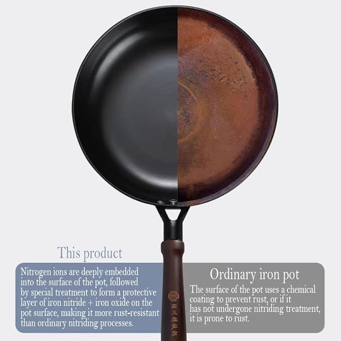 11.8"(30cm) Cast Iron Skillet Frying Pan Physical Non-Stick Cooking Pan with Wooden Handle, Use on the Gas & Electric Stove, Oven, Induction Cooktop, Grill or Over a Campfire,Fried Beef Steak
