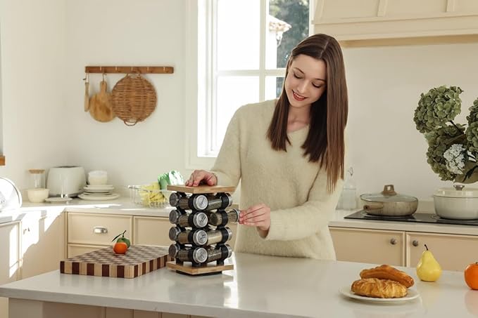 Orii 16-Jar Rotating Spice Rack with Spices Included ??Pre-Filled Spice Racks with 5-Year Refill Program - Flavorful Spices