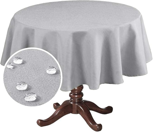 H.VERSAILTEX Linen Textured Table Cloths Round 70 Inch Premium Solid Tablecloth Spill-Proof Waterproof Table Cover for Dining Buffet Feature Extra Soft and Thick Fabric Wrinkle Free, Grey