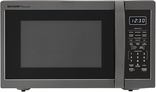 SHARP Countertop Microwave Oven with Removable 12.4" Carousel Turntable, 1.4 Cubic Feet, 1100 Watt, Black Stainless Steel