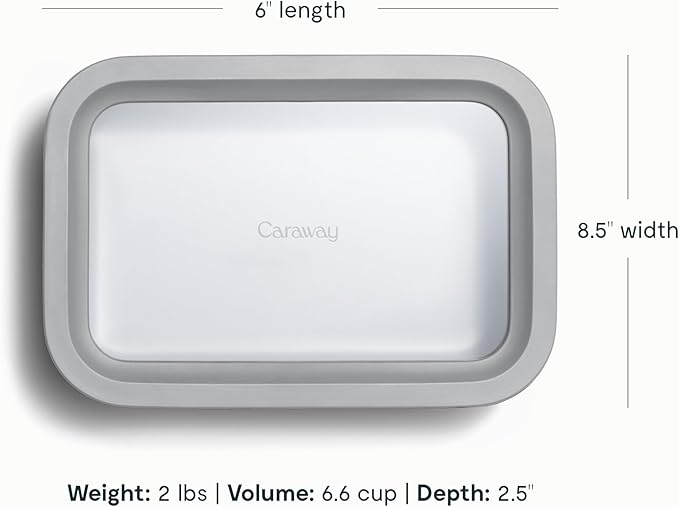 Caraway 6pc Glass Food Storage Set ??6.6 Cup Food Containers (6) - Ceramic Coated - Non Toxic, Non Stick with Lids - Microwave Safe - Gray
