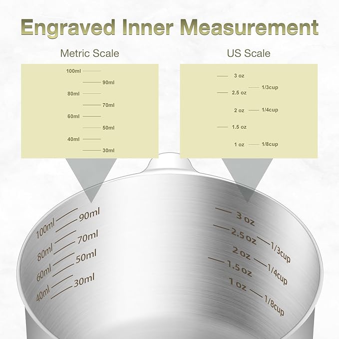 BERYLER 2PCS 1/2Cup (120ml, 4oz) Single Measuring Cup, Etched Inner Scale Stainless Steel Measure Scoop, Metric and US Measurement, Dishwasher Safe