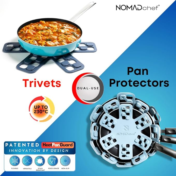 Dual-Use Silicone Pan Protectors for Stacking & Trivets for Hot Dishes | Silicone Trivet Mat | Perfect for Pot and Pan Protectors for Stacking | Cookware Protectors for Stacking (S-BLU/BLU)