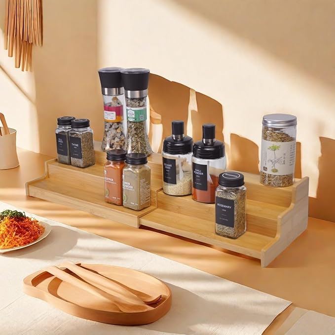 JinDoWin Spice Rack Organizer For Cabinet, Spice Organization For Cabinet, Spice Rack For Countertop,15.7 Inch Adjustable Seasoning Organizer Spice Organizer (1 Pack, Large)