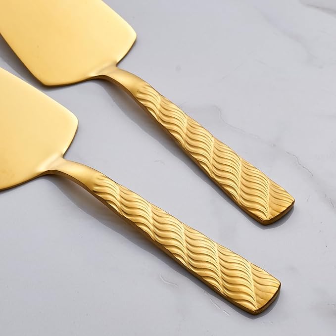 Gold Cake Server, 9.4-inch Stainless Steel Pie Server Spatula, Pizza Server Set of 3, Dishwasher Safe