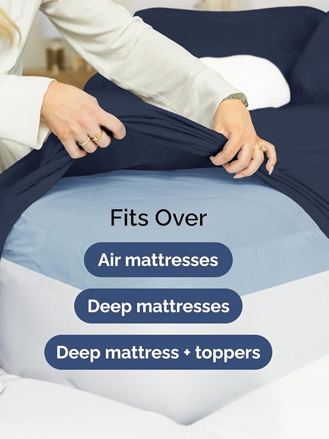 Extra Deep Pocket King Sheets - 4 Piece Breathable & Cooling Bed Sheets - Hotel Luxury Bed Sheet Set - Soft, Wrinkle Free & Comfy - Easily Fits Extra Deep Mattresses - Deep Pocket Navy Blue Sheets Set
