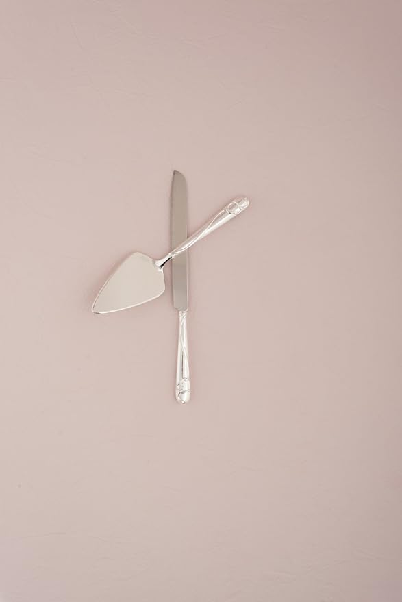 Weddingstar Cake Knife and Serving Set - Silver Plated with Raised Loop Heart