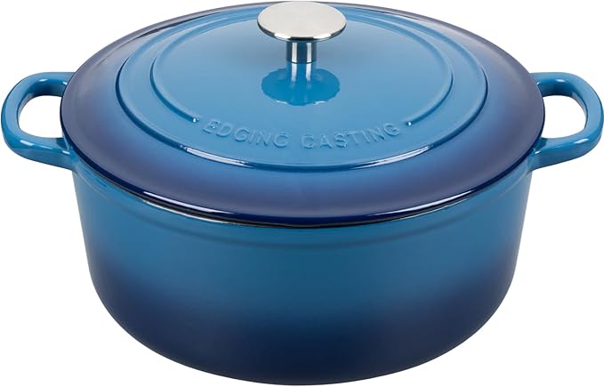 Enameled Cast Iron Dutch Oven Pot with Lid, 7 Quart, Round Dutch Ovens for Bread Baking, Bread Oven, Oven Safe up to 500째F, Lake Blue