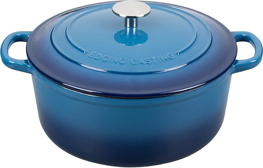 Enameled Cast Iron Dutch Oven Pot with Lid, 7 Quart, Round Dutch Ovens for Bread Baking, Bread Oven, Oven Safe up to 500째F, Lake Blue