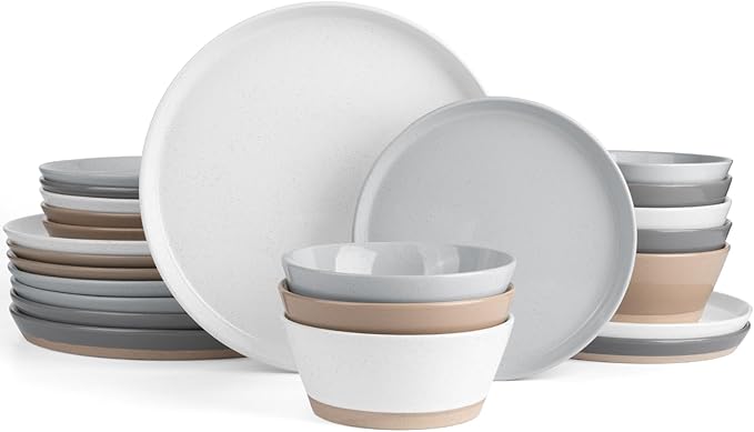 Famiware Saturn Dinnerware Sets for 8, 24 Pieces Stoneware Plates and Bowls Dish Set - Chip and Scratch Resistant, Microwave and Dishwasher Safe Tableware, Multi-color