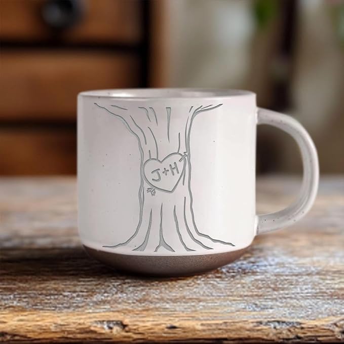 Custom Valentine Engraved Pottery Mug with Couple Name, Personalized Couple Coffee Cups for Boyfriend Girlfriend, Custom Gifts for Him and Her, Girlfriend Boyfriend Romance Gift