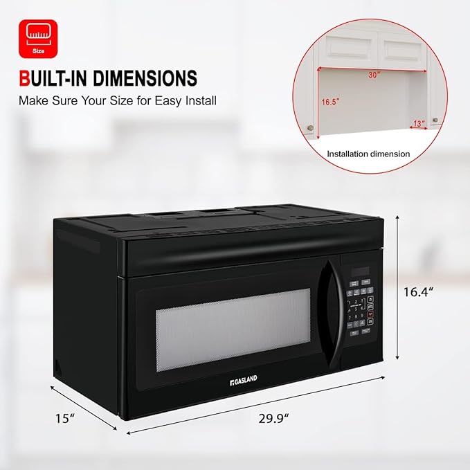 GASLAND 1.7 Cu.ft. Over the Stove Microwave, 30 Inch Over the Range Microwave with 10 Power Levels, One Touch Cooking, 300 CFM,1000W, LED, Turntable, Sensor Cook, Over The Stove Microwave Oven, Black