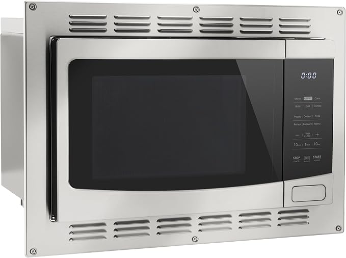 RecPro RV Kitchen Air Fryer & Convection Microwave with Trim Kit | 1.0 Cu. Ft. | 120V | 6 Cooking Modes (Stainless Steel)