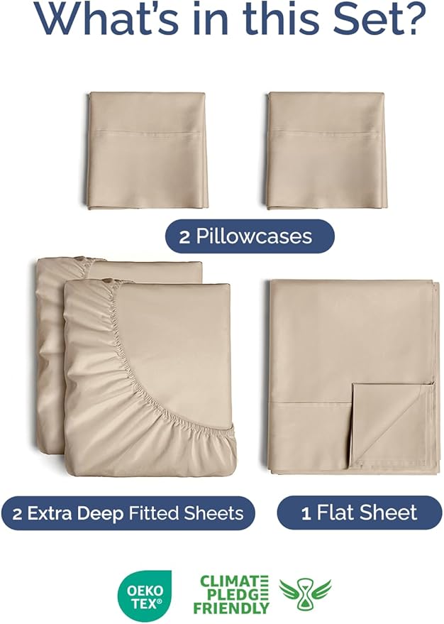 Extra Deep Pocket Split King Sheets - 5 Piece Breathable & Cooling Bed Sheets - Hotel Luxury Bed Sheet Set - Soft, Wrinkle Free & Comfy - Easily Fits Extra Deep Mattresses - Deep Pocket Cream Sheets