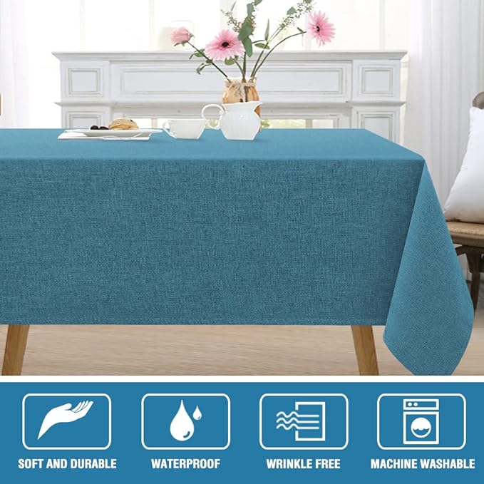 H.VERSAILTEX Linen Textured Tablecloth 60 x 60 Waterproof Decorative Table Cloth Spill-Proof Linen Look Cover for Party Table Extra Soft and Thick Fabric Wrinkle Free, Heather Storm Blue