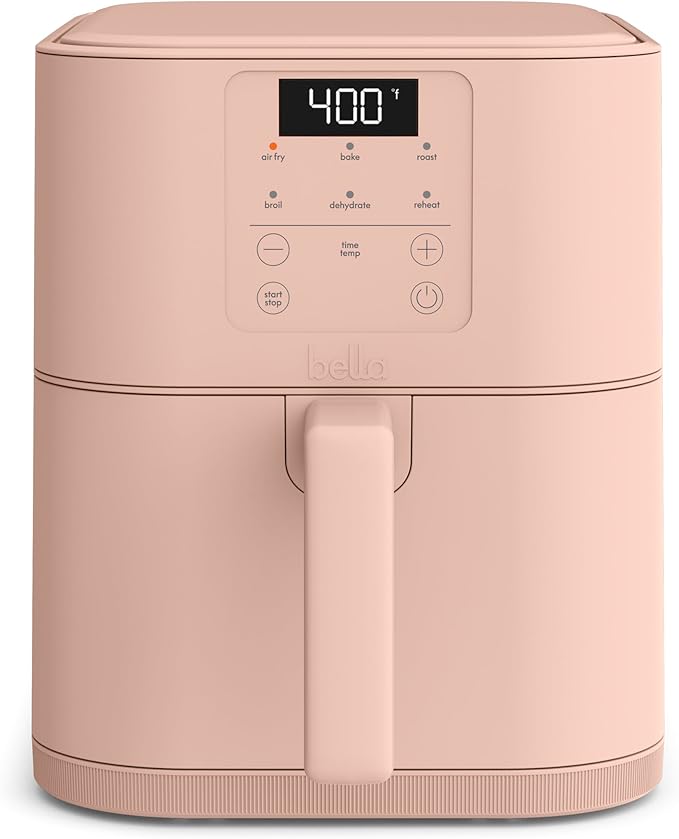 bella 6 Qt Slim Air Fryer, Fits-anywhere??Kitchenware, EverGood??Ceramic Nonstick Coating, Adjustable Temperature, 6 Preset Cooking Options, 60 Min Auto Shutoff w Audible Tone, 5lb Capacity, Blossom