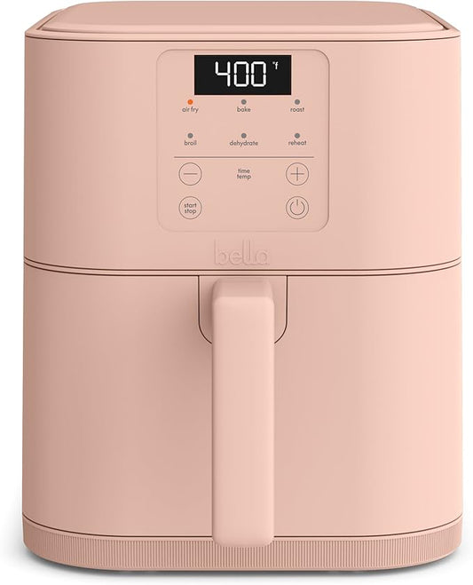 bella 6 Qt Slim Air Fryer, Fits-anywhere??Kitchenware, EverGood??Ceramic Nonstick Coating, Adjustable Temperature, 6 Preset Cooking Options, 60 Min Auto Shutoff w Audible Tone, 5lb Capacity, Blossom