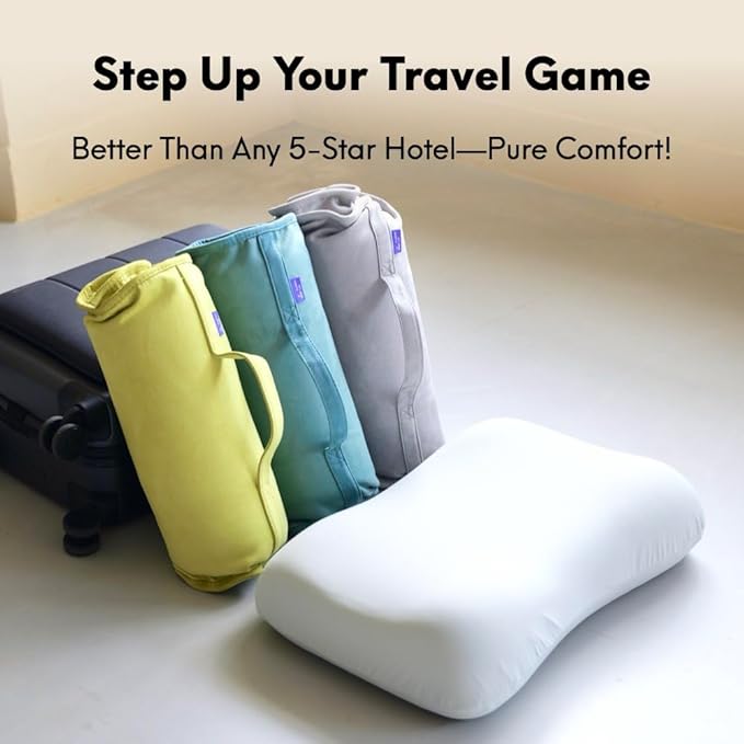 Cushion Lab Travel Deep Sleep Pillow ??Compact Memory Foam Neck Pillow for Sleeping, Portable Pillow for Hotels, Camping, Side & Back Sleepers, On-The-Go ??Wellness Green