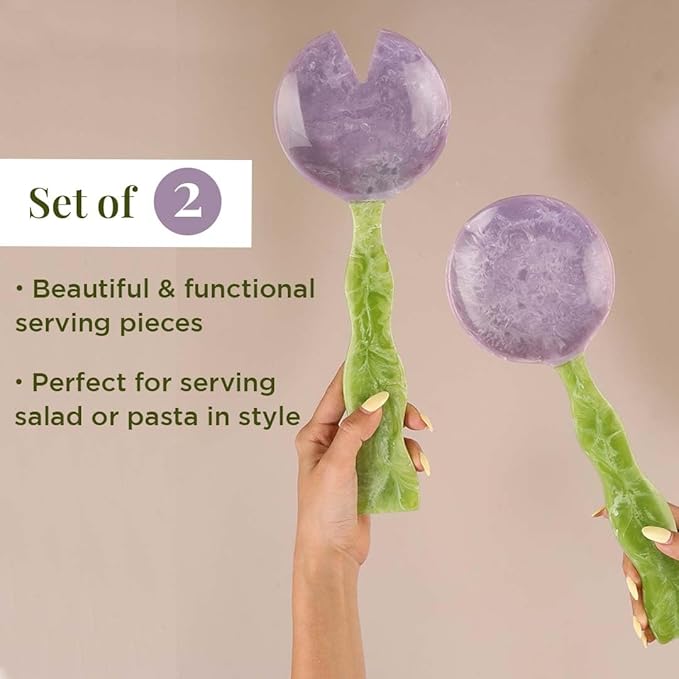 Folkulture Salad Servers or Salad Tongs | Set of 2 (12") Serving Spoons in Kitchen Essentials or Salad Hands Set | Resin Salad Tongs for Serving | Christmas Gifts for Women Unique