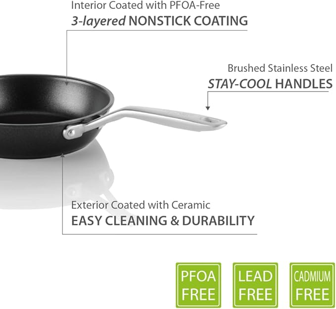 TECHEF - Onyx Collection 8-Inch Nonstick Frying Pan Skillet, PFOA-Free, Dishwasher Oven Safe, Stainless Steel Handle, Induction-Ready, Made in Korea (8-inch)