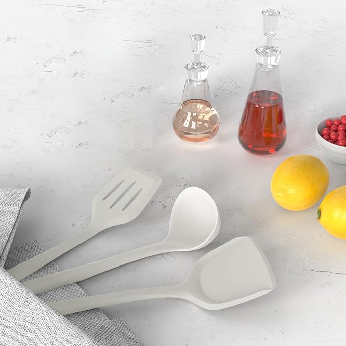 AOTHOD Silicone Cooking Utensils Set - 446째F Heat Resistant Silicone Kitchen Utensils,Spatula,Spoon, Kitchen Utensil Sets Gadgets Tools Set for Nonstick Cookware,Dishwasher Safe Bpa Free (Cream White)