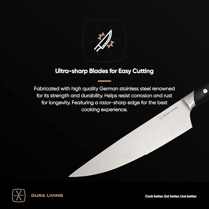 DURA LIVING 3.5-Inch Paring Knife ??Ultra-Sharp German High Carbon Stainless Steel, Full Tang, Ergonomic Handle, Multipurpose Kitchen Knife for Chopping, Slicing, and Dicing, Black