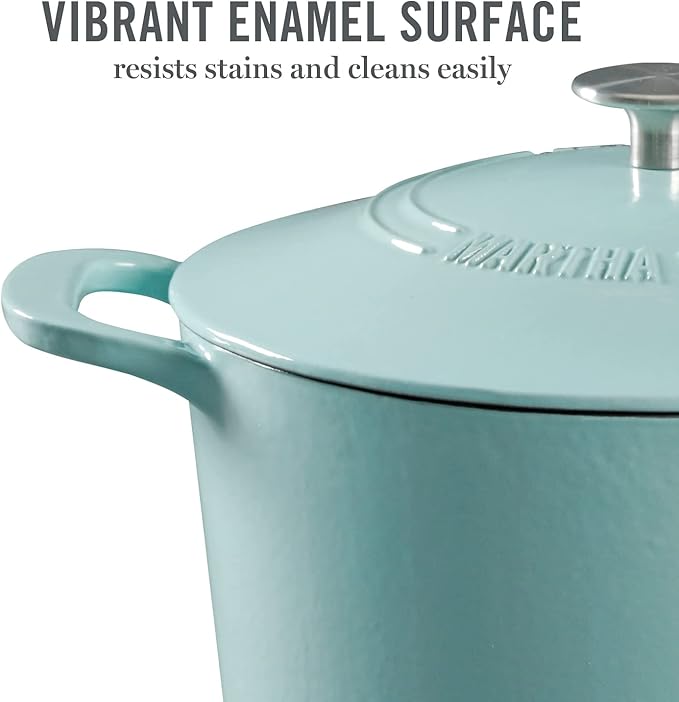MARTHA STEWART Gatwick 7-Quart Enamel Cast Iron Dutch Oven ??Martha Blue ??Durable Heavy-Duty Dutch Oven for Slow Cooking, Braising & Baking