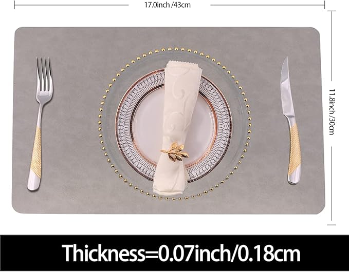 Placemats for Dining Table Set of 4,Design-Classic Faux Leather Eco-Friendly Place Mats,Waterproof&Stain Resistant Table Mats,Washable,Heat-Resistant,Non-Slip for Dining Table Decor (Grey,4)