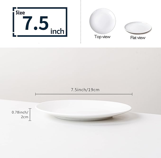 White Salad Plates Set of 6, 7.5 Inch Ceramic Plates ??White Porcelain Appetizer & Dessert Plates for Kitchen, Salad, Snack & Everyday Use, Microwave & Dishwasher Safe