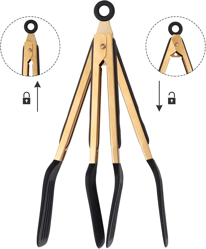 2-Piece Kitchen Spatula Tongs Food Serving Tongs 9" and 12" Cooking with BPA Free Silicone Tips(Gold)