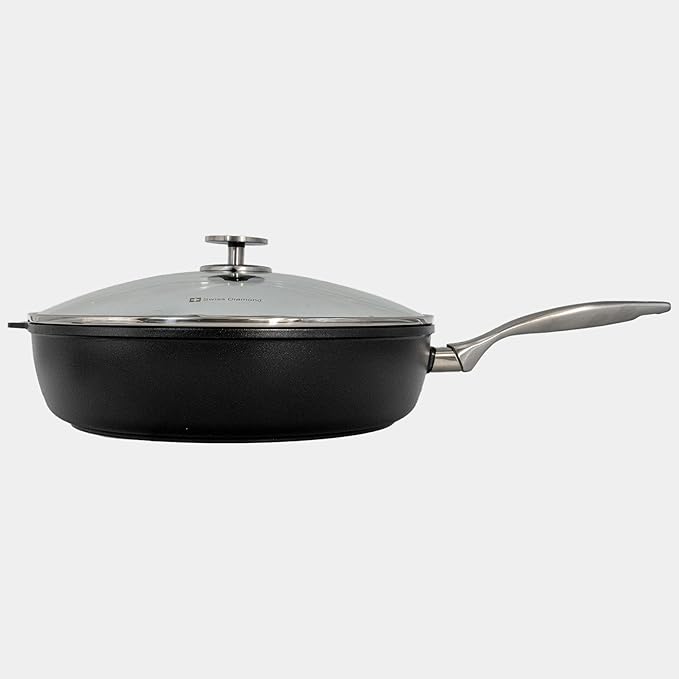 Swiss Diamond Nonstick Hybrid Ceramic and Diamond-Infused Deep Saute Pan With Glass Lid, PFAS- and PFOA-free, Dishwasher & Oven Safe Up To 500 째F (5.8 Quart)