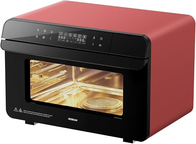 ROBAM Toaster Steam Combi Oven, Countertop Air Fryer 20-in-1 Oven with Convection & Grill, Stainless Steel Interior, 3-Layer Insulated Glass Door, 3 Steam Modes, 30 Built-In Recipes (Red)