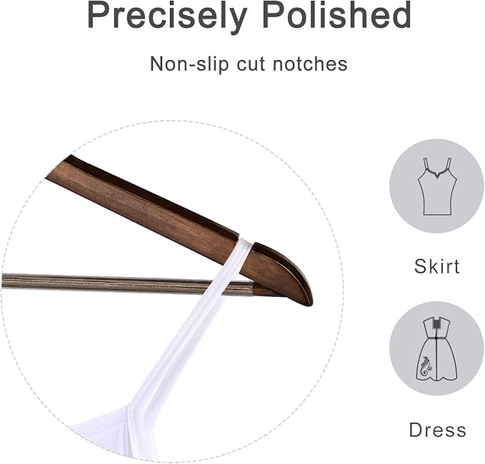 TOPIA HANGER Wooden Coat Hangers 30 Pack, Vintage Wood Suit Hangers with Non Slip Pants Bar, 360째 Swivel Hook and Shoulder Notches for Camisole, Jacket, Pants, Smooth Finish Clothes Hangers - CT34A30